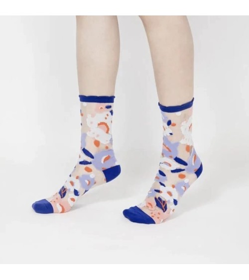 Sheer Socks - Flower Garden - Blue Paperself funny crazy cute cool best pop socks for women men