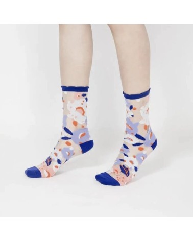 Chaussettes transparentes - Jardin de fleurs - Bleu Paperself jolies pour femme originales pour homme chausset rigolotes drol...