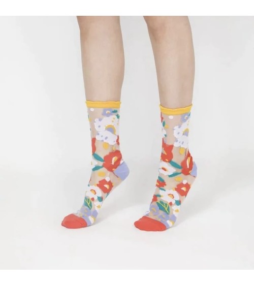 Sheer Socks - Flower Garden - Yellow Paperself Socks design switzerland original