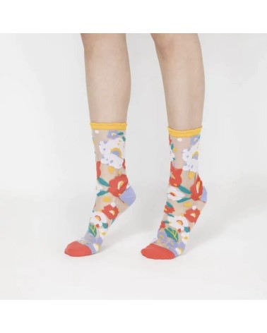 Sheer Socks - Flower Garden - Yellow Paperself funny crazy cute cool best pop socks for women men