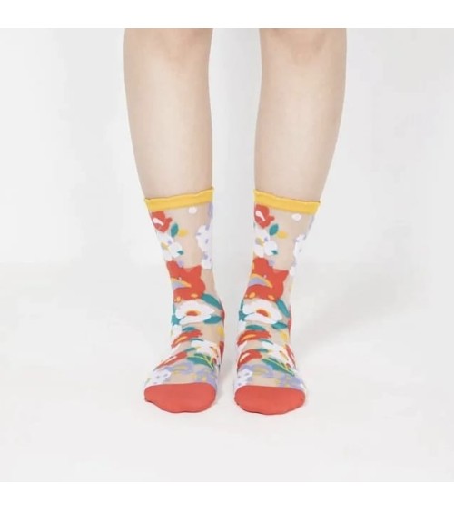 Sheer Socks - Flower Garden - Yellow Paperself funny crazy cute cool best pop socks for women men