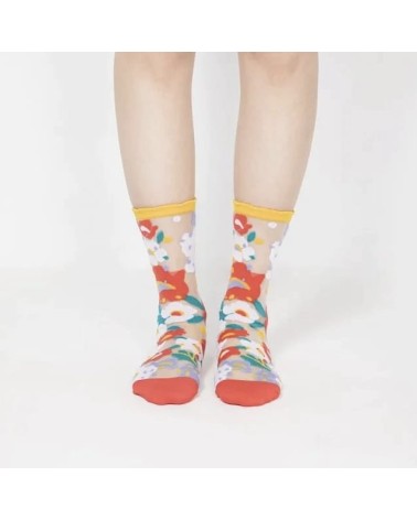 Sheer Socks - Flower Garden - Yellow Paperself funny crazy cute cool best pop socks for women men