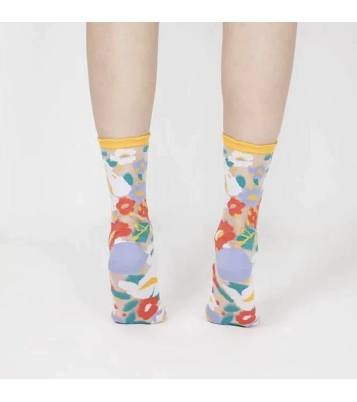 Sheer Socks - Flower Garden - Yellow Paperself funny crazy cute cool best pop socks for women men