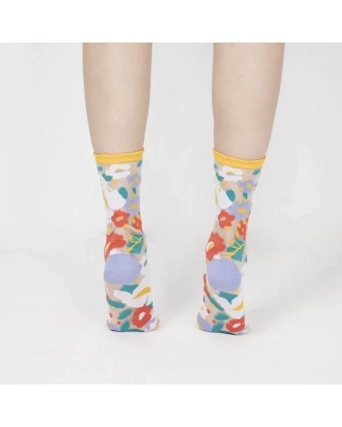 Chaussettes transparentes - Jardin de fleurs - Jaune Paperself jolies chausset pour homme femme fantaisie drole originales