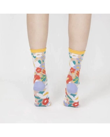 Sheer Socks - Flower Garden - Yellow Paperself funny crazy cute cool best pop socks for women men