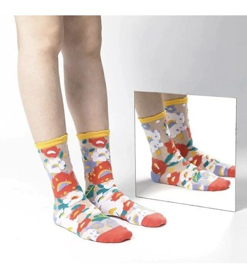 Sheer Socks - Flower Garden - Yellow Paperself funny crazy cute cool best pop socks for women men