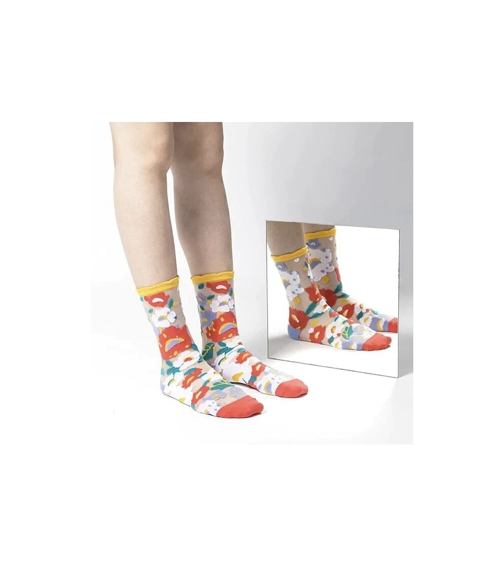 Sheer Socks - Flower Garden - Yellow Paperself funny crazy cute cool best pop socks for women men