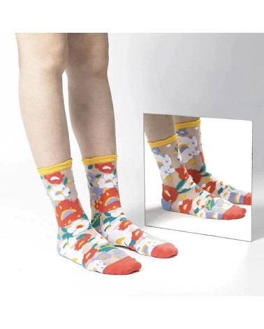 Sheer Socks - Flower Garden - Yellow Paperself funny crazy cute cool best pop socks for women men