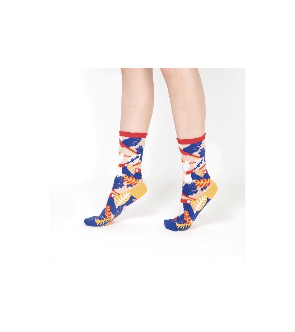 Chaussettes transparentes - Perroquet - Rouge Paperself jolies pour femme originales pour homme chausset rigolotes drole Suisse