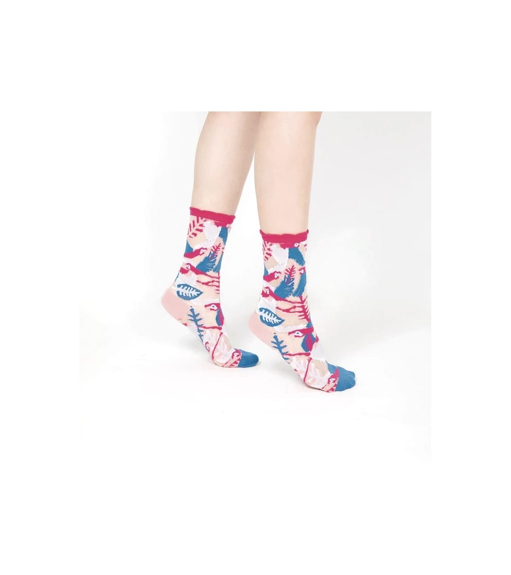 Transparente Socken - Papagei - Rosa Paperself Socke lustige Damen Herren farbige coole socken mit motiv kaufen