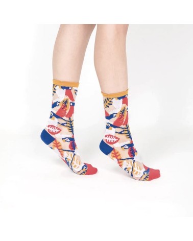 Transparente Socken - Papagei - Gelb Paperself socke kuschelsocken für damen lustig herren farbige coole socken