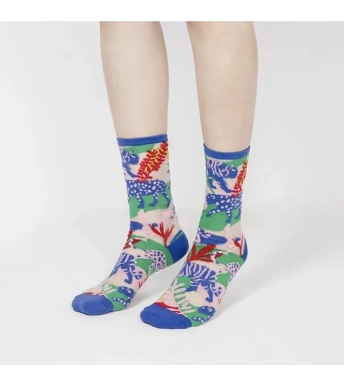 Sheer Socks - Leopard Jungle - Blue Paperself Socks design switzerland original