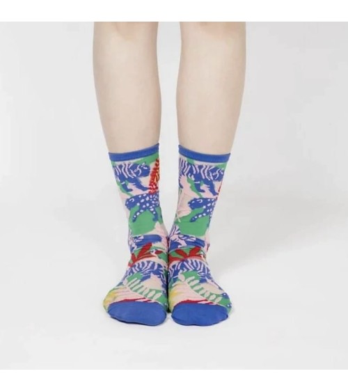 Sheer Socks - Leopard Jungle - Blue Paperself funny crazy cute cool best pop socks for women men