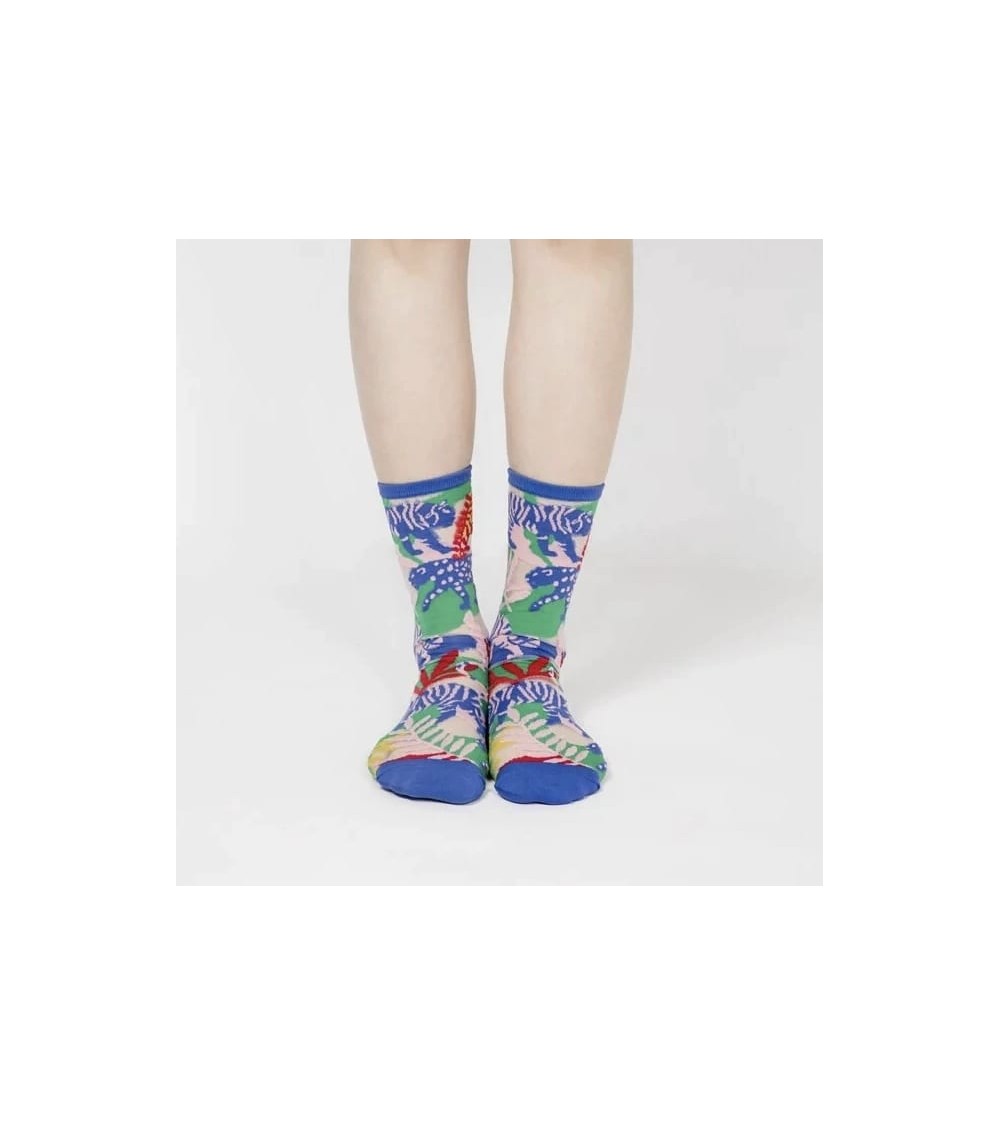 Sheer Socks - Leopard Jungle - Blue Paperself funny crazy cute cool best pop socks for women men