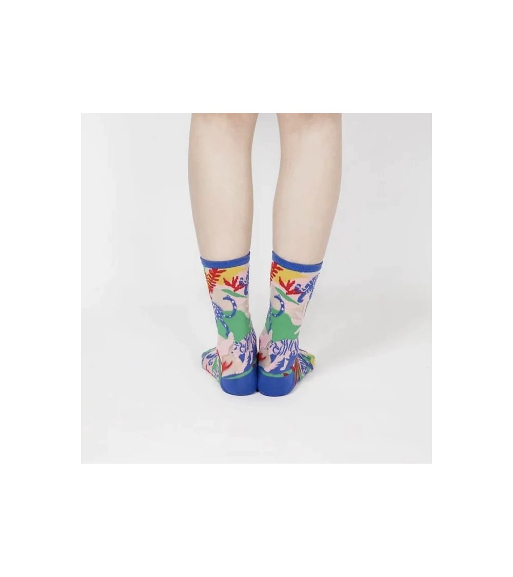 Sheer Socks - Leopard Jungle - Blue Paperself funny crazy cute cool best pop socks for women men