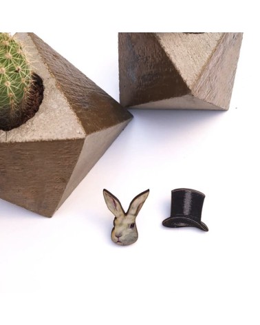 Chapeau haut-de-forme & lapin - Pin's en bois Fen & Co pins rare métal originaux bijoux suisse