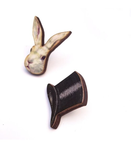 Chapeau haut-de-forme & lapin - Pin's en bois Fen & Co pins rare métal originaux bijoux suisse