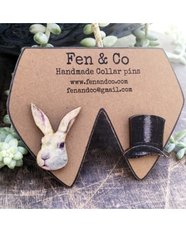 Chapeau haut-de-forme & lapin - Pin's en bois Fen & Co pins rare métal originaux bijoux suisse