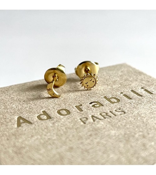 Moon & Sun - Gold plated earrings Adorabili Paris cute fashion design designer for women