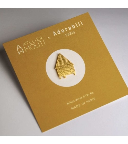 Cabane sur Pilotis x Atelier Mouti - Pin's doré à l'or fin Adorabili Paris pins rare métal originaux bijoux suisse